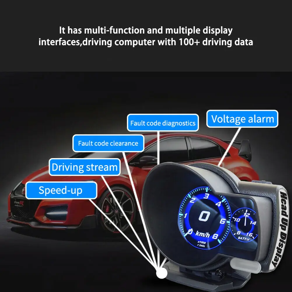 Универсальный Профессиональный HUD цифровой дисплей Автомобильный OBD Boost Gauge Напряжение Спидометр температура воды сигнализация диагностический инструмент