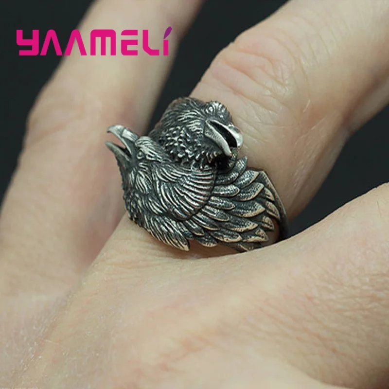 

Men Two Entwined Ravens Rings Norse Mythology Tibetan Silver Crow Rings Nordic Amulet Jewelry Halloween Decoration