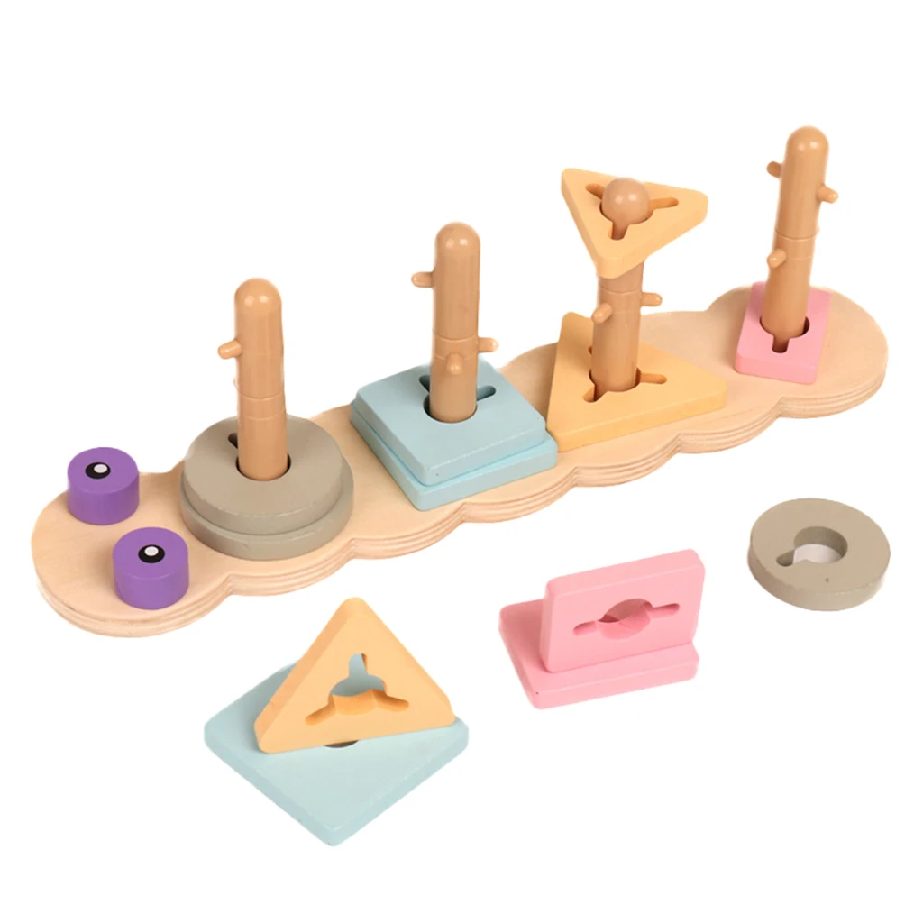 

Kids Wooden Montessori Geometric Shaped Stacking Puzzle Toys for Kids Early Learning