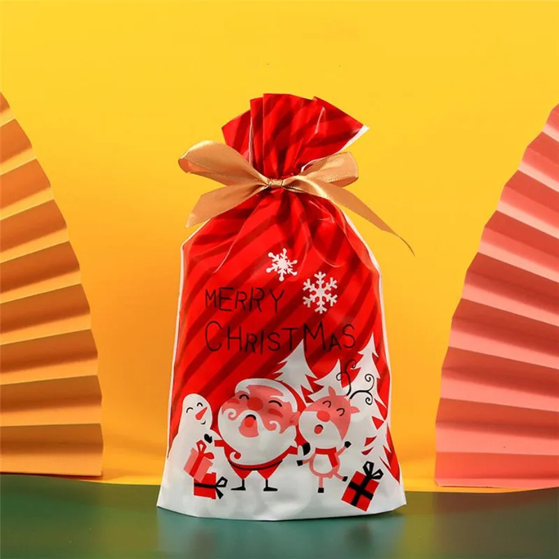 

10 шт. сумка для подарков Санта-Клауса пакет для конфет в виде снежинок плотная сумка-кисет рождественские украшения для дома Новый год 2021 Noel ...