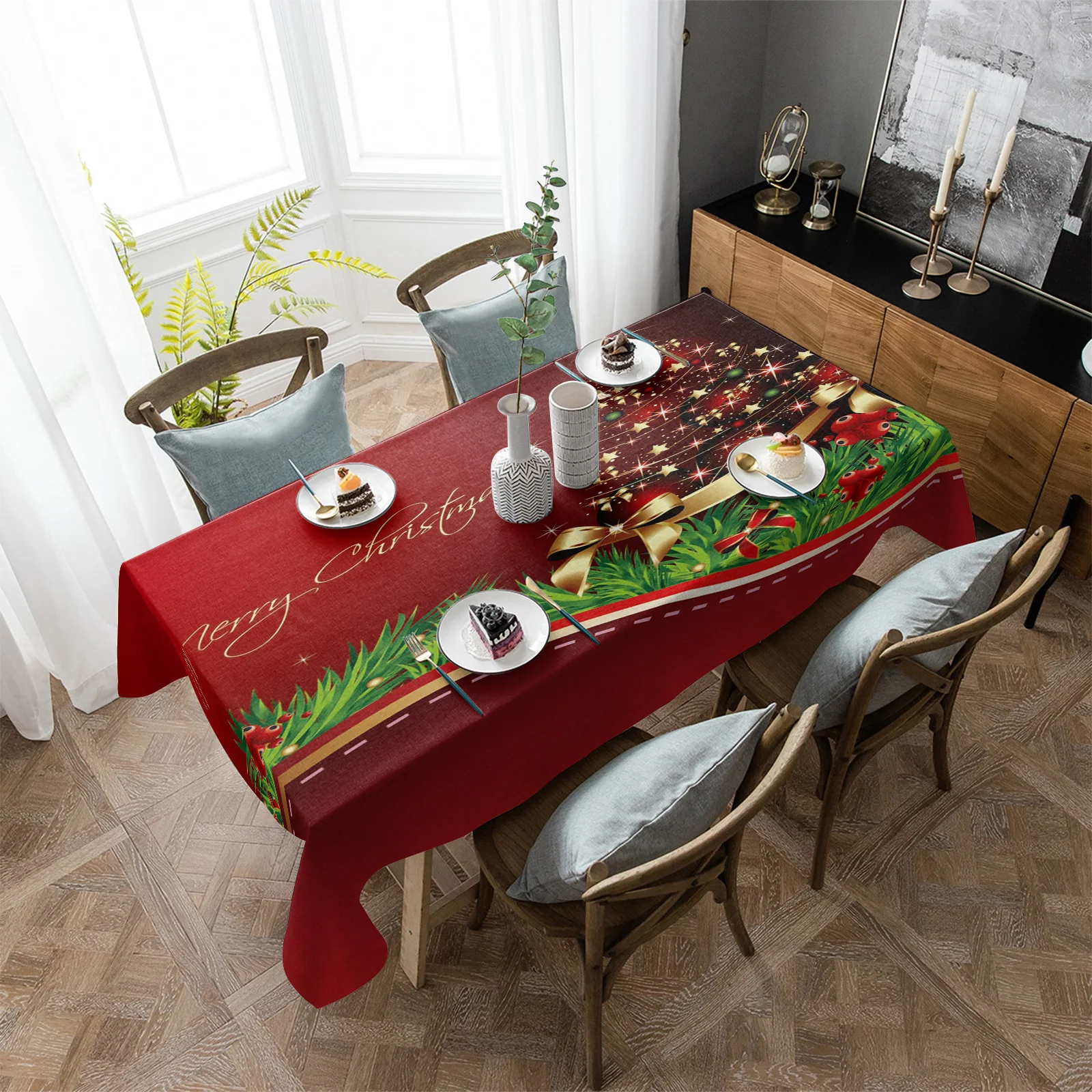 Merry Christmas Tree Waterproof Tablecloth Rectangular Wedding Table Decor Dinning Cover | Дом и сад