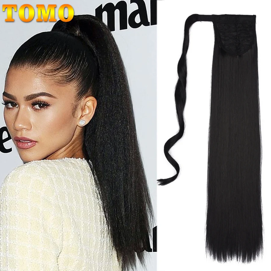 Длинные прямые синтетические накладные пряди TOMO 22 дюйма конский хвост