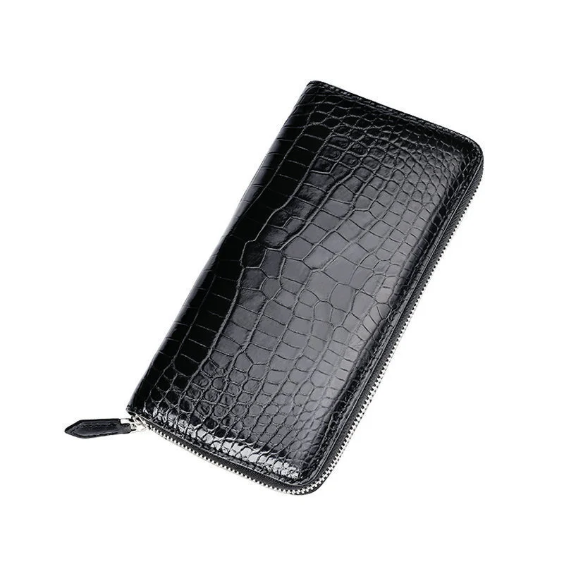 

Seamless Crocodile Mens Wallet Leather Genuine Handbag Medium Long Business Zipper Multi Card Clip Bag For Men Black Wallets New