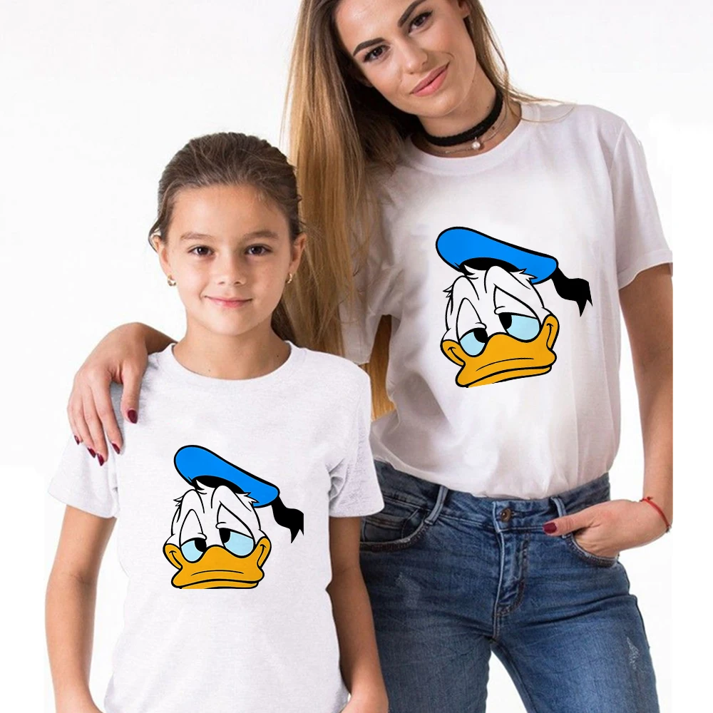 

Donald Duck Graphic Mom and Daughter Matching Clothes Set Summer 2021 Disney Family T-shirts European Style Streetwear Versatile