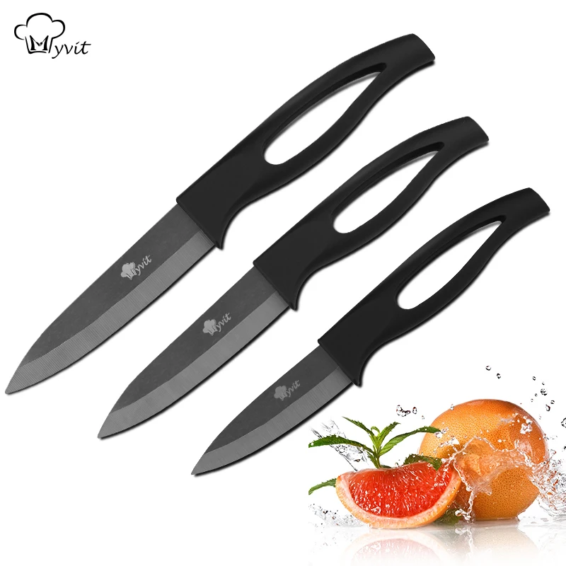 

2023 New Ceramic Knife Set 3" 4" 5" inch Black Blade Plastic Handle with Cover for Cooking Paring Fruit Kitchen Knives