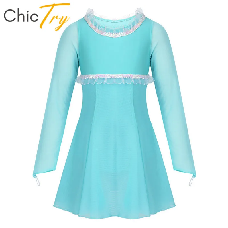 Детский гимнастический балетный купальник chicry с оборками длинными рукавами