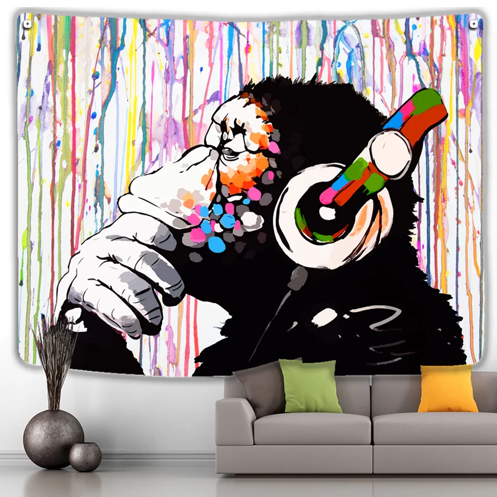 

Anime BANKSY DJ Coloured Monkey Gorlla Wall Art Living Room Decor Wandteppich Alfombra Pared Yкрашения для стен Manga Tapestry