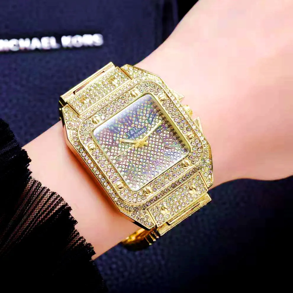 

Watches for Women Mens Luxury Hip Hop Iced Out Watches Gold Sliver Quartz Rectangle Rapper Wristwatch Reloj Mujer Watch Women