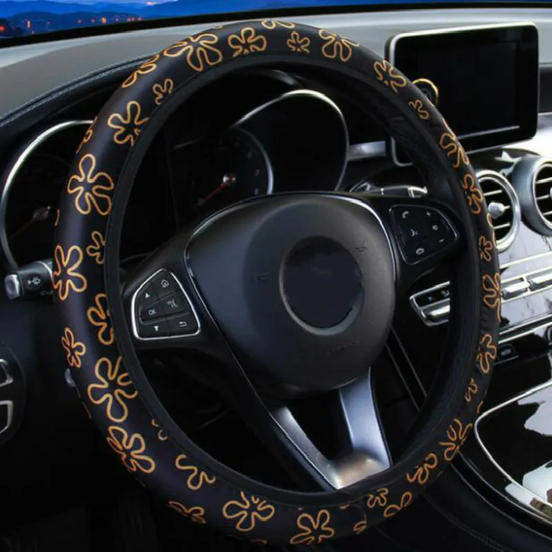 Чехол рулевого колеса автомобиля с цветочным принтом нескользящий
