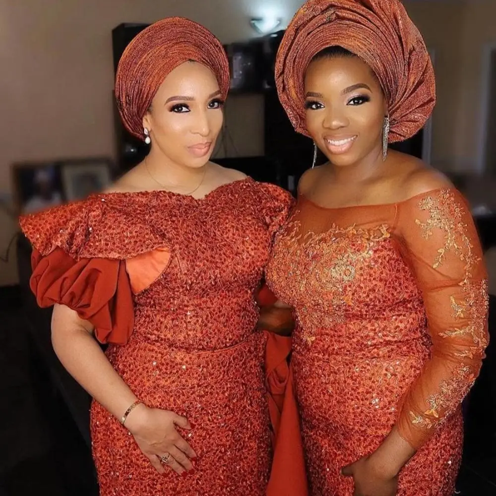 Красная оранжевая нигерийская кружевная ткань 2020 африканская французская