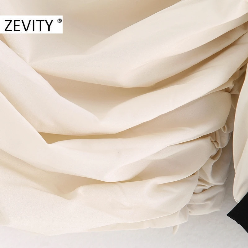 ZEVITY women sexy single shoulder black bow asymmetric smock blouse shirt pleats elastic chic blusas femininas tops LS7128 | Женская