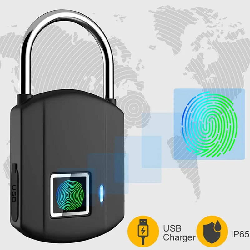 

Smart Fingerprint Lock USB Charge Padlock Anti-Theft Security Keyless Rechargeable Electric Door Lock for Luggage Door-Padlocks