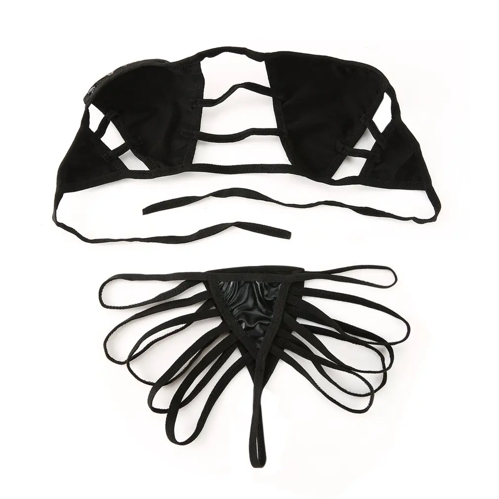 

Sexy Wild Black Leather Women's Exotic Sets Lingerie Temptation Underwear Babydoll Sleepwear G-string Summer Swimsuits 2018 New