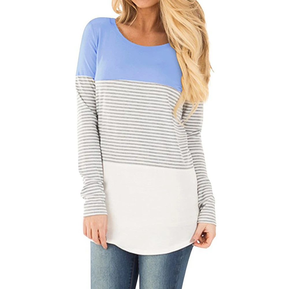 Женская футболка в полоску Осенние Топы дорожная мода рабочая с длинным рукавом