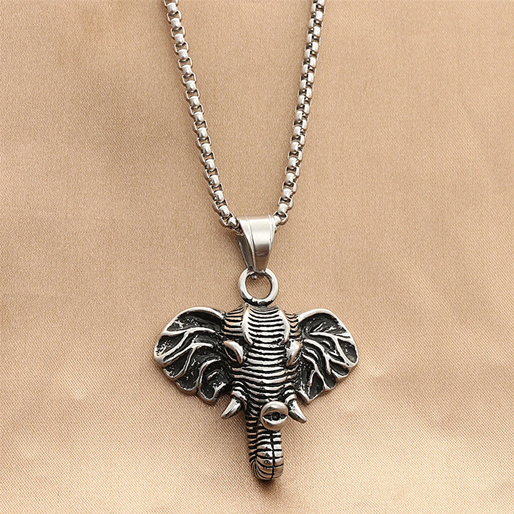 

Simple Punk Vintage Elephant Head Pendant Fashion Biker Stainless Steel Elephant Necklace For Men Jewelry Gifts Wholesale