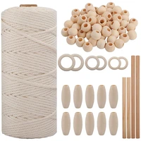 macrame cotton cord set macrame ropes with wooden beads wooden rings wooden sticks for crafts wall hangingplant hangers