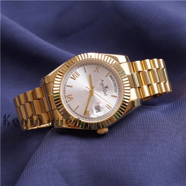 Gold White Роскошные брендовые новые мужские часы DAYDATE из желтого розового золота, часы на день, дата, президент, автоматические механические часы Roma, серебристый, черный, зеленый, синий, 41 мм - Цвет: Gold White