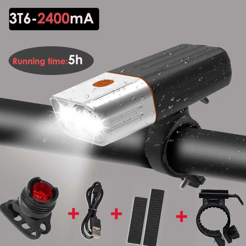 3T2-2400-rearlight 20000 люмен 3* L2/T6 светодиодный велосипедный светильник 5200 мАч Мощный светодиодный головной светильник USB Перезаряжаемый велосипедный светильник MTB Аксессуары для велосипеда - Цвет: 3T2-2400-rearlight