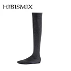 Высокие женские сапоги-чулки HIBISMIX выше колена, модные сапоги с острым носком на плоской подошве, женские длинные сапоги из стрейчевой ткани, женская обувь 1359