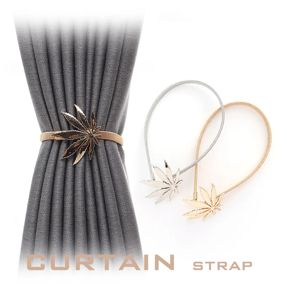 

Maple Leaf Metal Elastic Curtain Strap Modern Minimalist Leaf Curtain Belt Punch-free Buckle Adjustable Holder Home Decoration