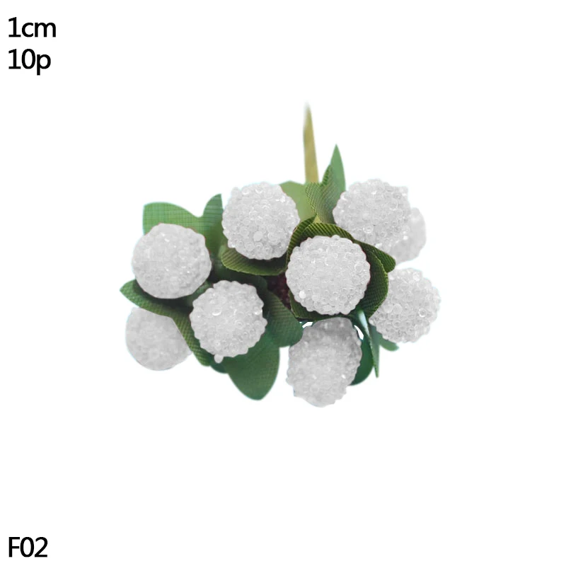 10pcs 1cm Рождественские украшения, белые смешанные гибридные цветы, вишня, тычинки, ягоды, набор, сделай сам, Подарочная коробка, венки, рождественские, свадебные, декоративные принадлежности - Цвет: 10pcs 1cm
