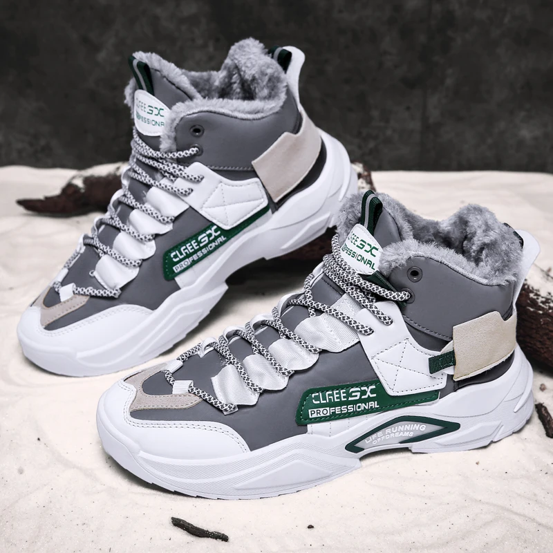 

Кроссовки мужские зимние с х/б подкладкой, Нескользящие, на шнуровке