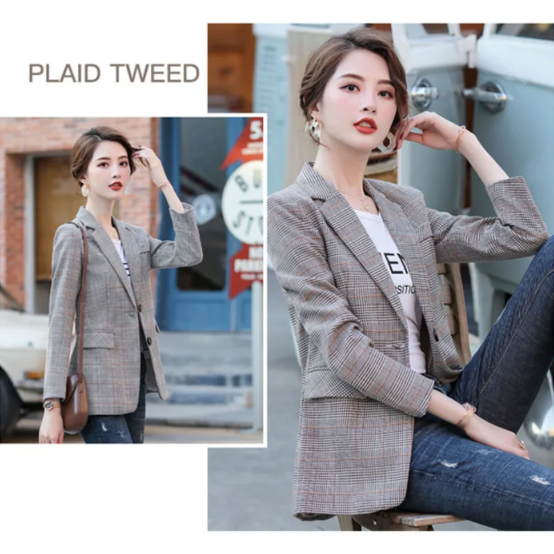 

Fashion women's blazer 2020 spring and autumn casual high quality ladies suit jacket feminine Elegant checked office suit coat