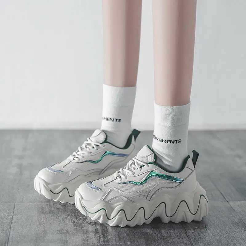 

Women's Chunky Sneakers Thick Bottom Platform Vulcanize Shoes Fashion Breathable Casual Running Shoe For Woman Female 2021