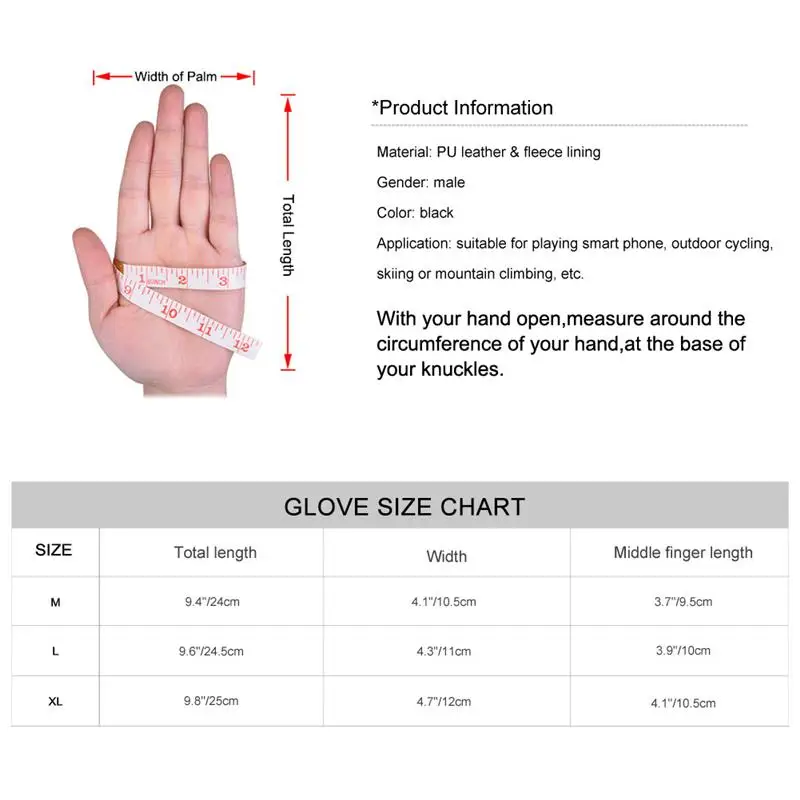 Vbiger мужские перчатки из искусственной кожи с сенсорным экраном зимние теплые