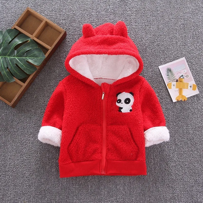 Winter Children Fashion Clothes Kid Boys Girls Lovely Cartoon Panda Plus Thick Velvet Long Sleeve Hooded Jacket Baby Infant Coat | Детская