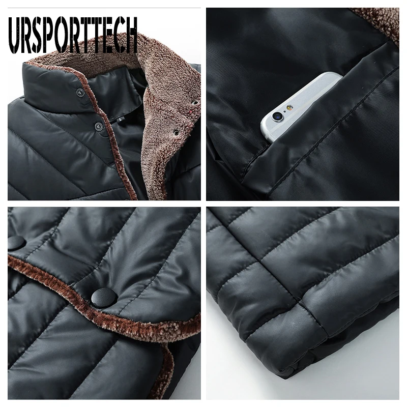URSPORTTECH Winter Jacket Men Warm Parkas 2020 Casual Stand Collar Men's Coat Single Breasted Thick Outerwear Men Clothing 5XL