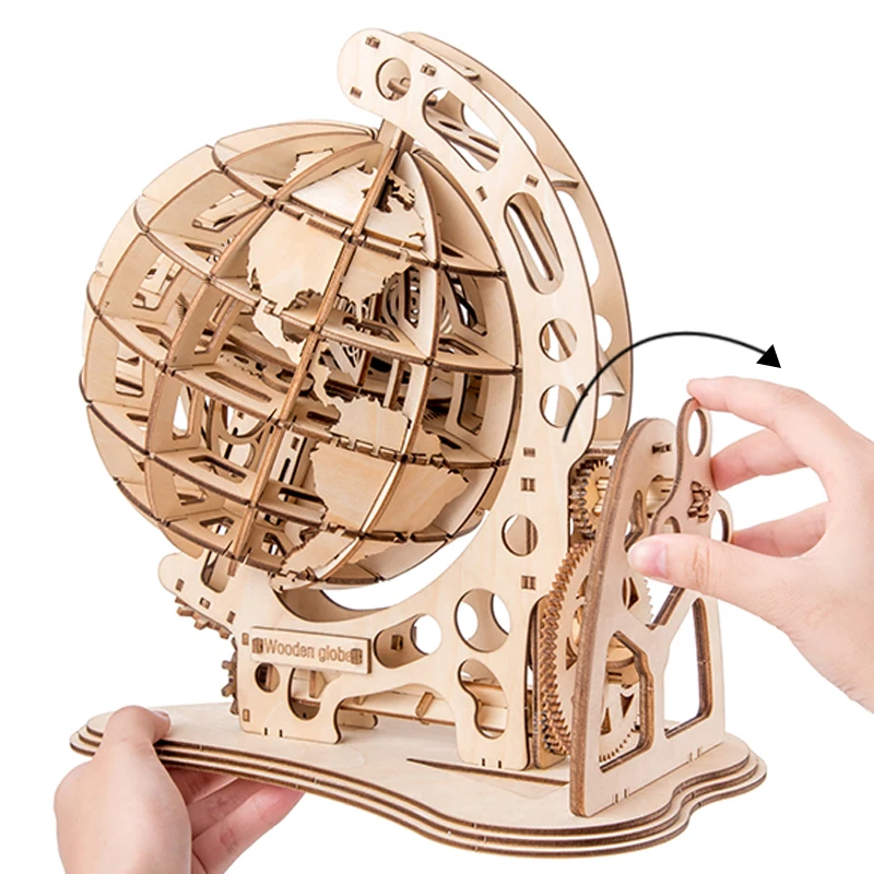 

Assembled Wooden Toys Globe Variable Speed Gear Model Building Kits Mechanically Driven High Difficulty Puzzles Adult Kids Gift