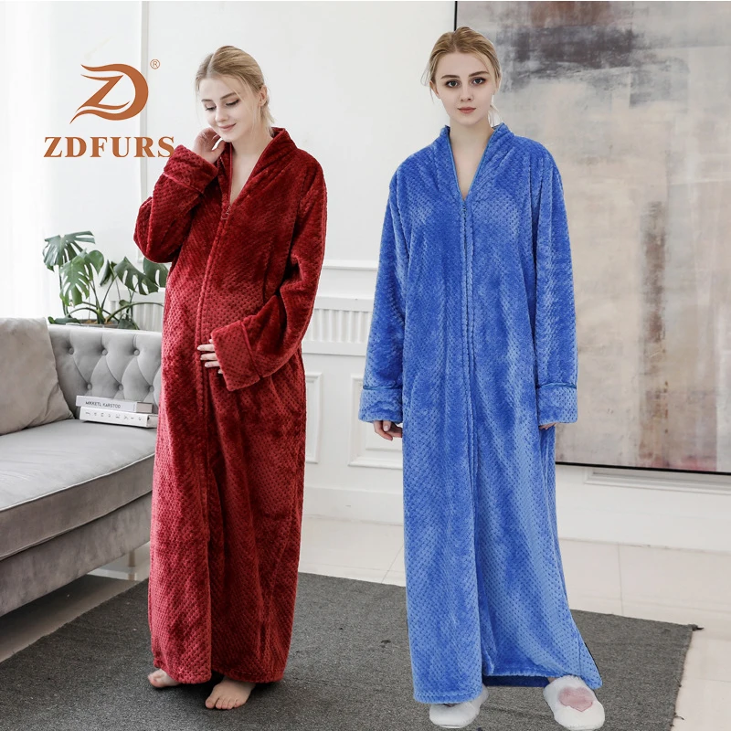 ZDFURS * осенне зимний новый бархатный халат на молнии с молниями ночная рубашка для