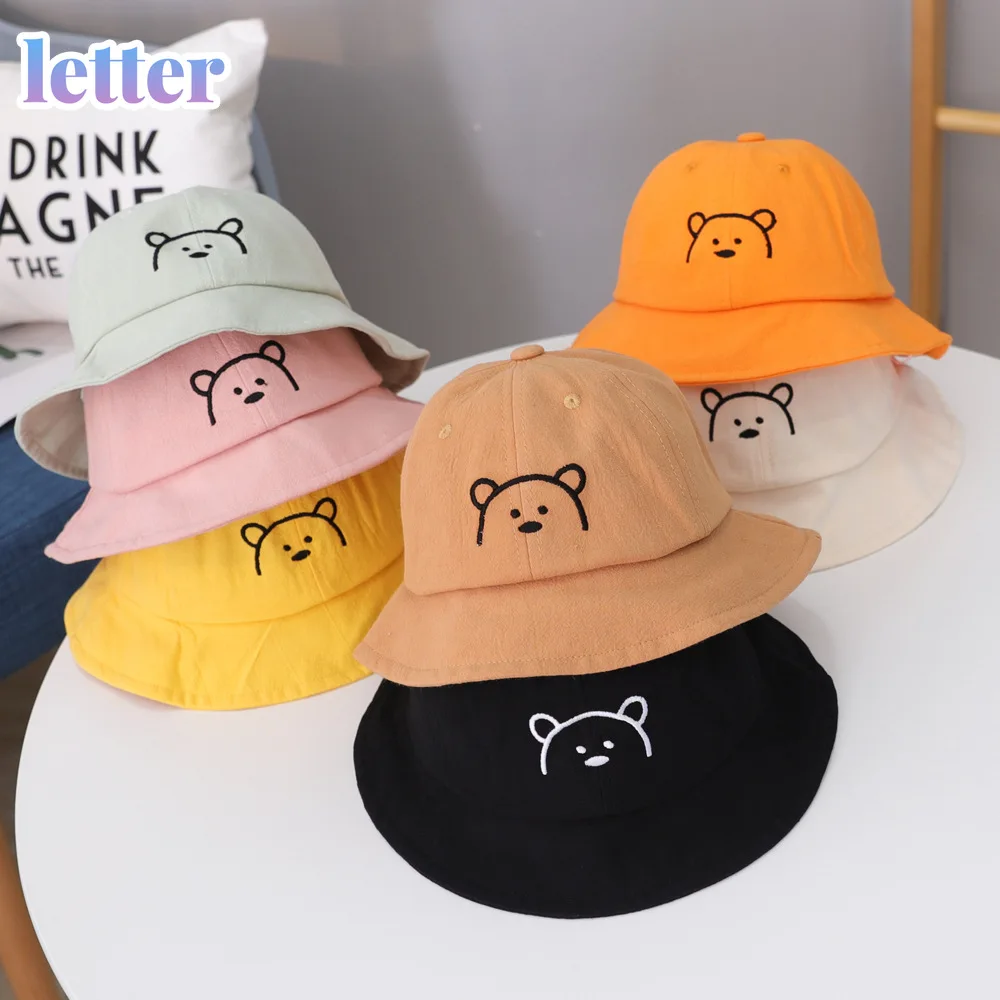 

Cartoon Bear Baby Bucket Hat Soft Cotton Spring Summer Baby Boy Cap Toddler Kids Outdoor Children Fisherman Beach Sun Hat
