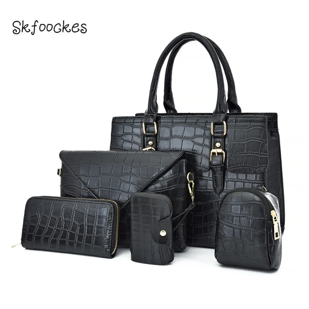 

Skfoockes Women's Bag 2020 New Fashion Crocodile Pattern Handbag Women's Bag Shoulder Bag Messenger Bag Six-piece Set Bag