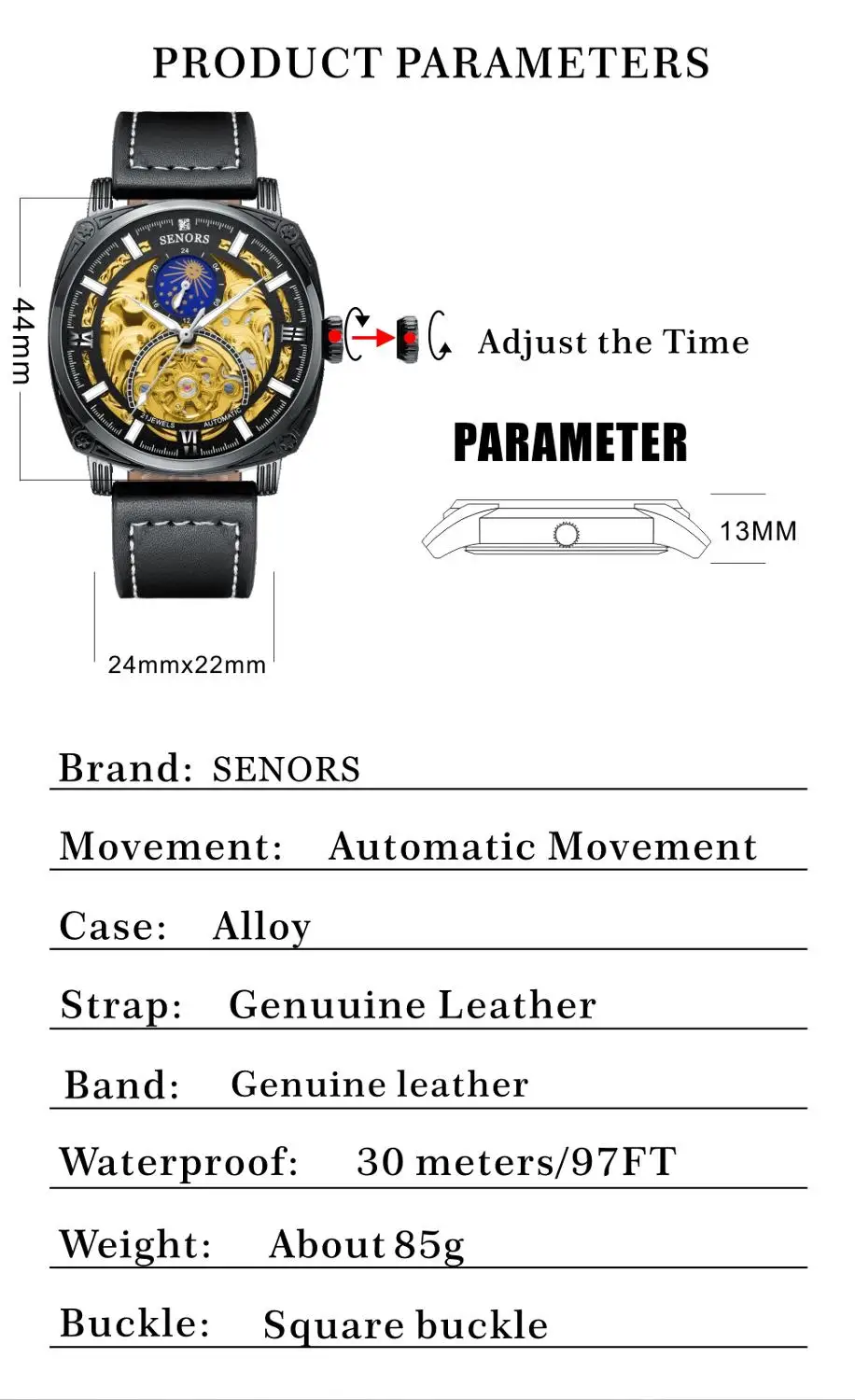 

Senors Men Mechanical Automatic Watch Men Tourbillon Wristwatch Sports Leather Self Winding Watches Casual Moon horloge