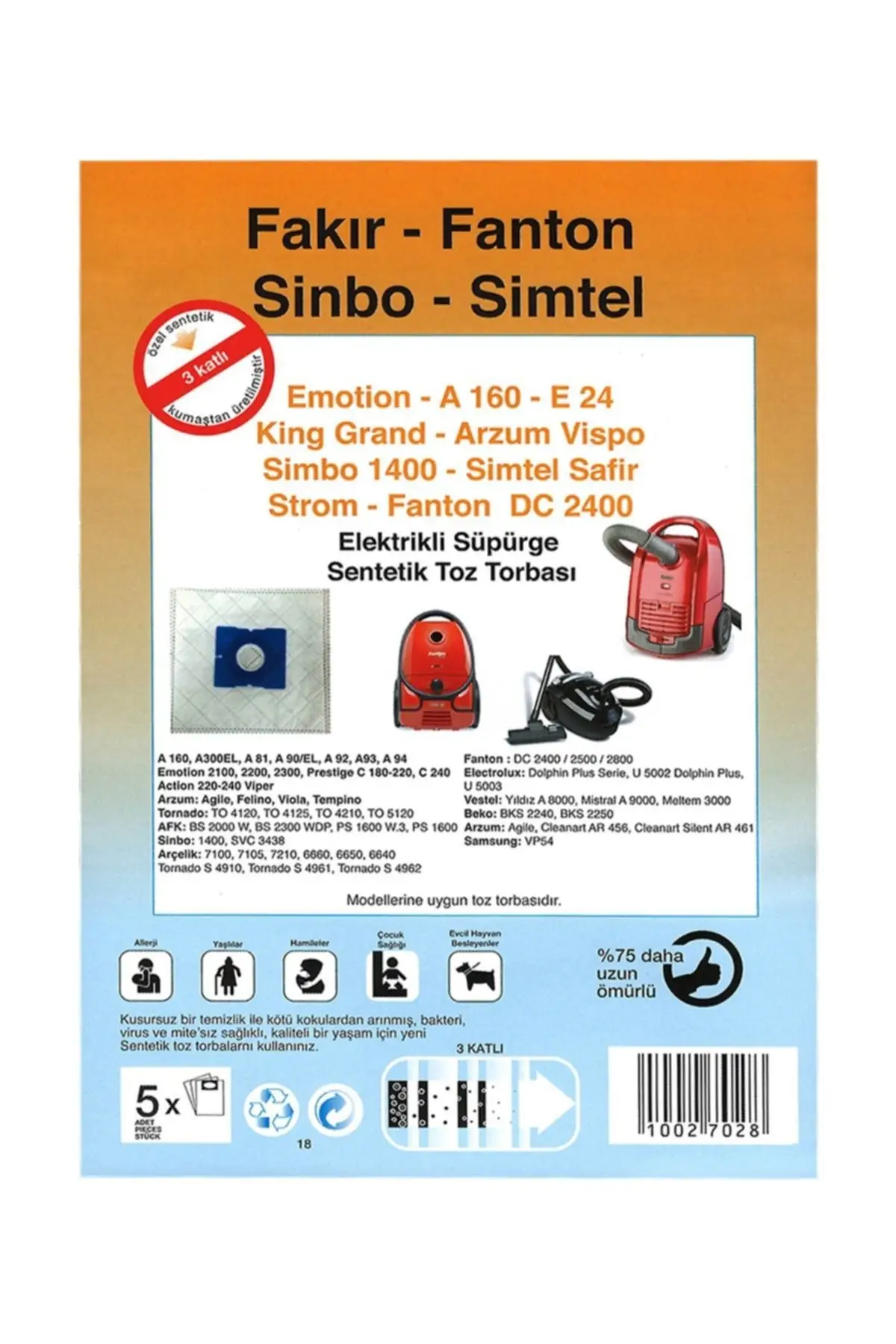 

MHK Parts Vc 2783 Diablo Compatible Vacuum Cleaner Cloth Dust Bag 5 Pcs