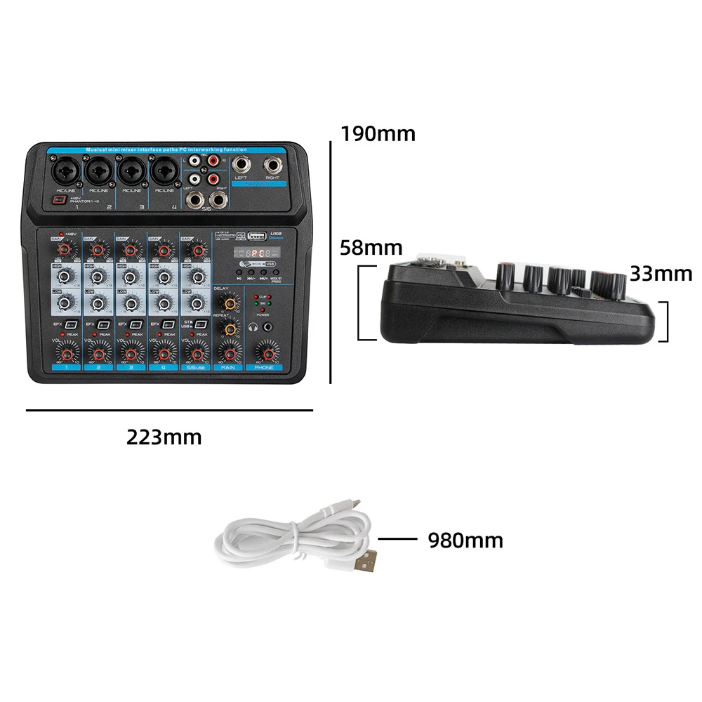 Компактный 6 канальный USB микшерный пульт Цифровой аудио поддерживает
