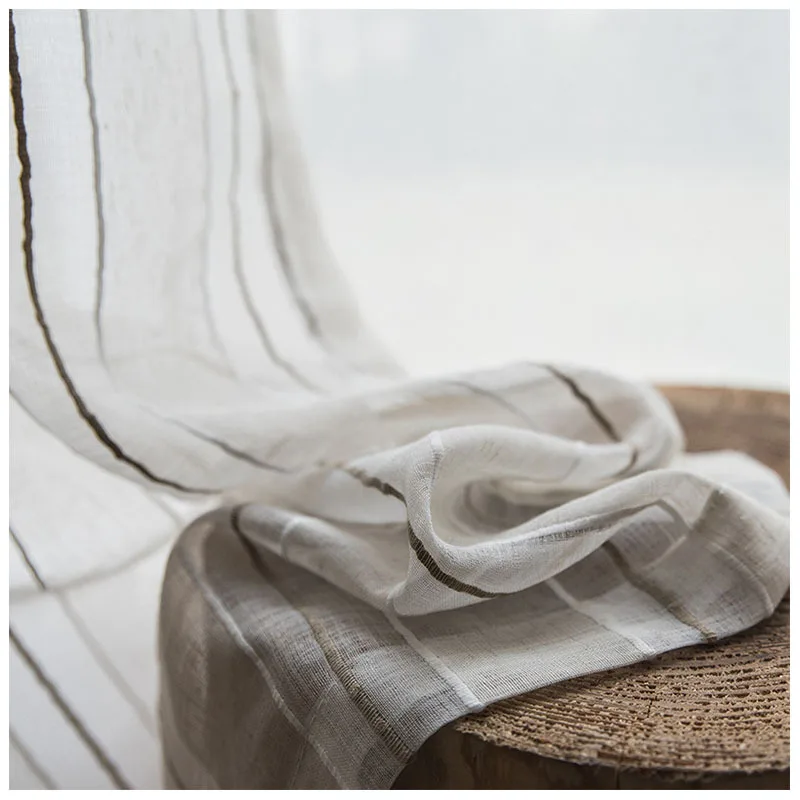 Полосатые тюлевые оконные шторы для гостиной спальни японский стиль льняная