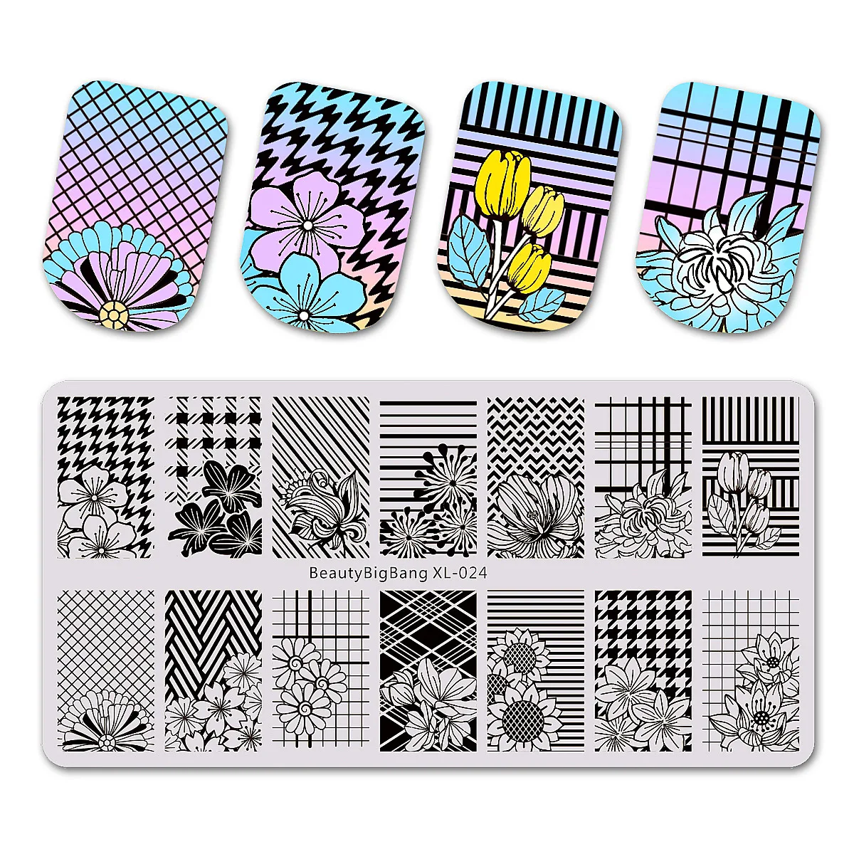 BeautyBigBang тиснение ногтей пластины 6*12 см 3D из нержавеющей стали Летний цветок геометрии дизайн ногтей шаблон формы BBB XL-004 - Цвет: 24
