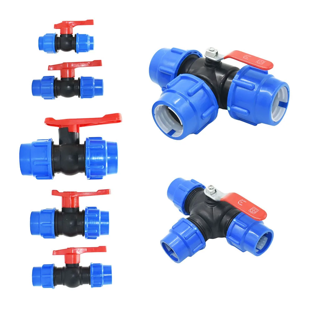

20/25/32/40/50mm Plastic Water Pipe Quick Valve PE Tube 3-Way Fast Connection Pvc Ball Valves Accessories 1pcs