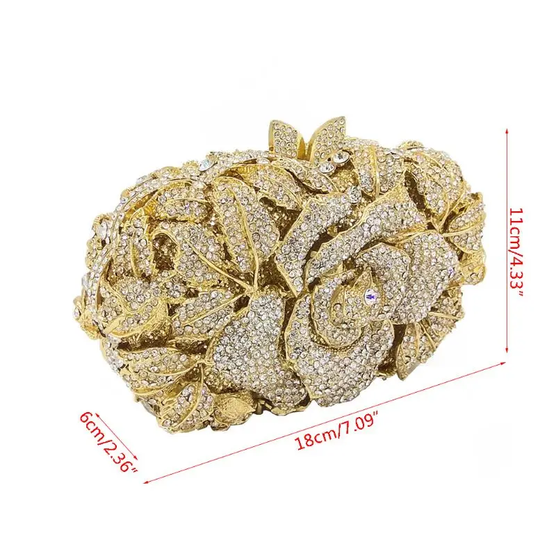 

Women Rose Flower Evening Bag Handbag Wedding Party Purse Glitter Clutch Fashion Shoulder Bag