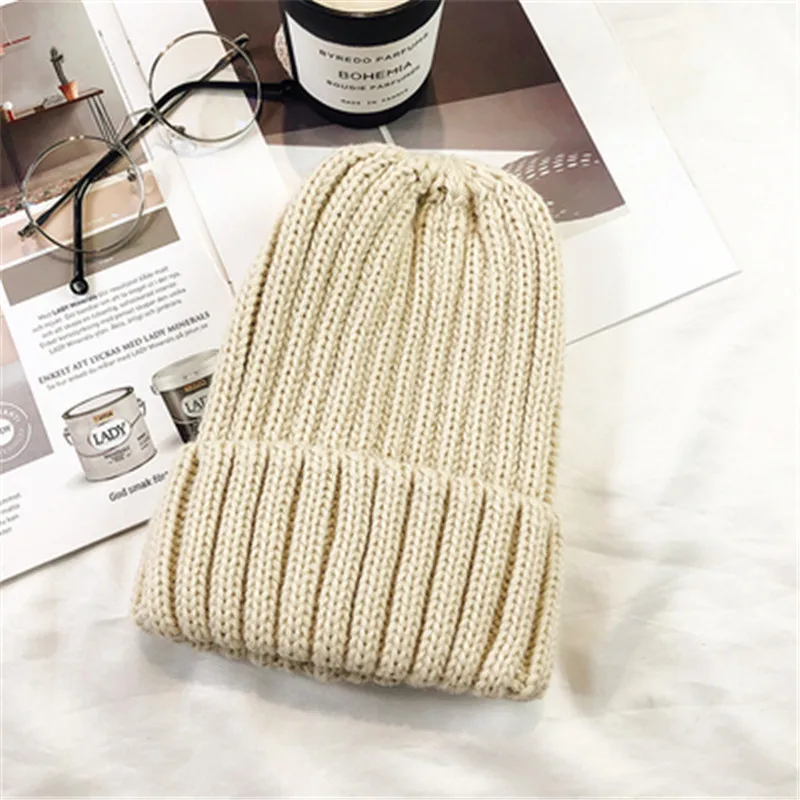 Новинка 2019 года женские зимние шапки из хлопка и шерсти одноцветные вязаные