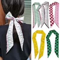 anime demon slayer headwear cosplay silk scarf scrunch scrunchies ribbons small long skinny hair ring