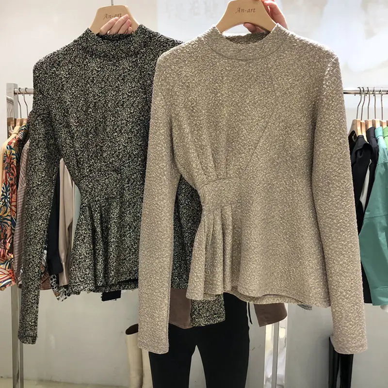 

Женская Асимметричная футболка с длинным рукавом, закрывающая талию, в иностранном стиле, женский осенне-зимний топ с новым дизайном