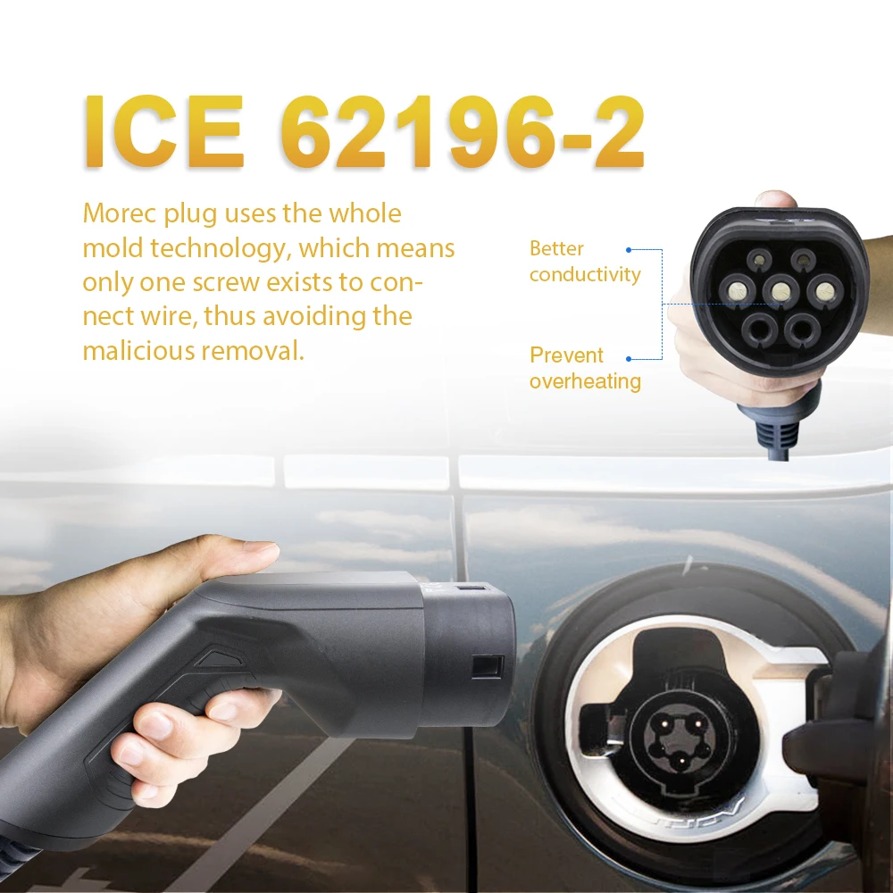 

Morec EV Charging Coiled Cable Sprial Cord 16A 3.68KW for Electric Car Charger Station Type 2 Female to Male Plug IEC 62196-2 6m