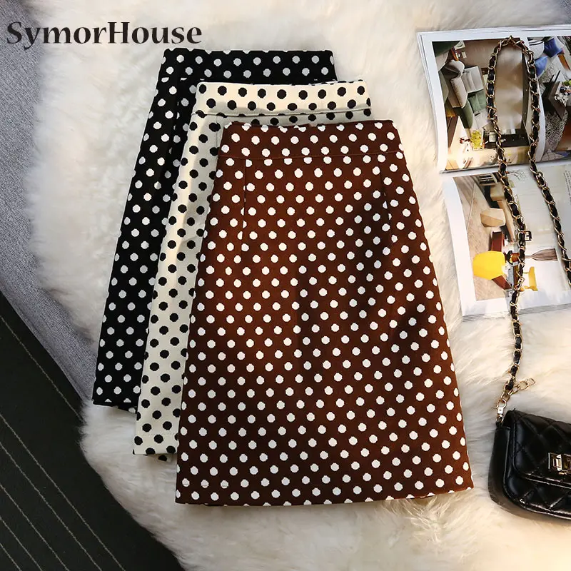 

Spring Autumn Polka Dot Skirts Women High Waist Mini Skirt Female Korean Fashion Vintage Office Ladies Slim Zipper A-Line Skirt