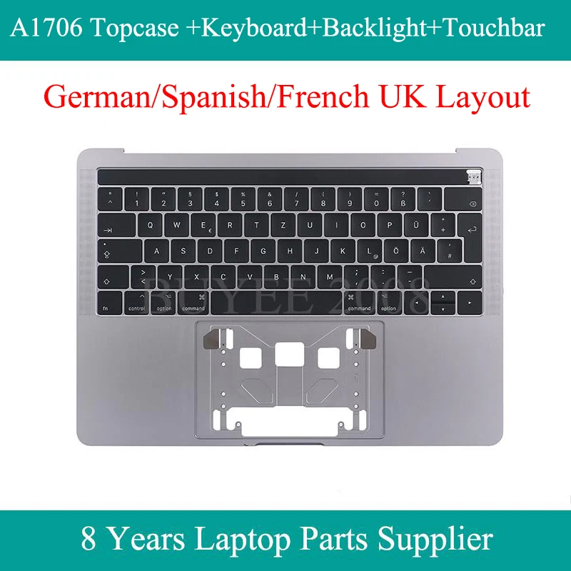 

Genuine Laptop A1706 Top Cases For Macbook Pro German Spanish French GE SP FR A1706 Azerty Keyboard Backlight Topcase Touchbar