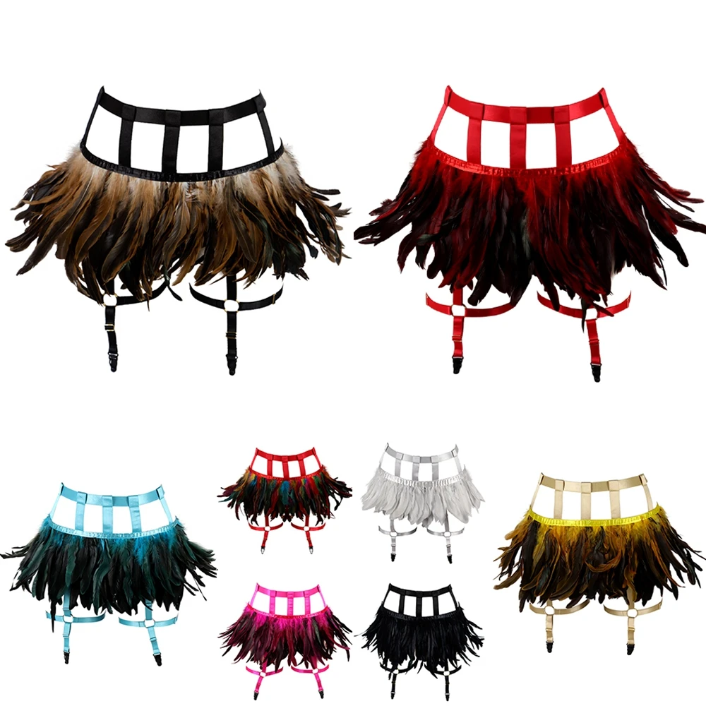 Женские Подтяжки в стиле Харадзюку пикантное нижнее белье панк с перьями модные