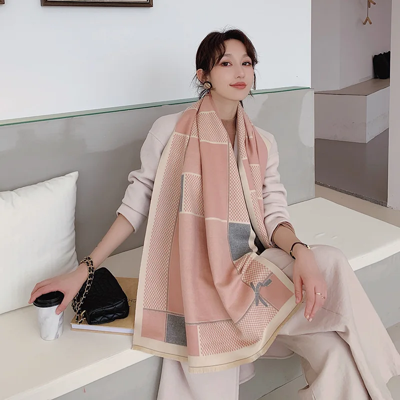 Y-29 beige pink Дизайнерский шарф для Для женщин зимние кашемировые шарфы люксового бренда толстый теплый шарф пашмины бандана Платки женские палантины Одеяло - Цвет: Y-29 beige pink
